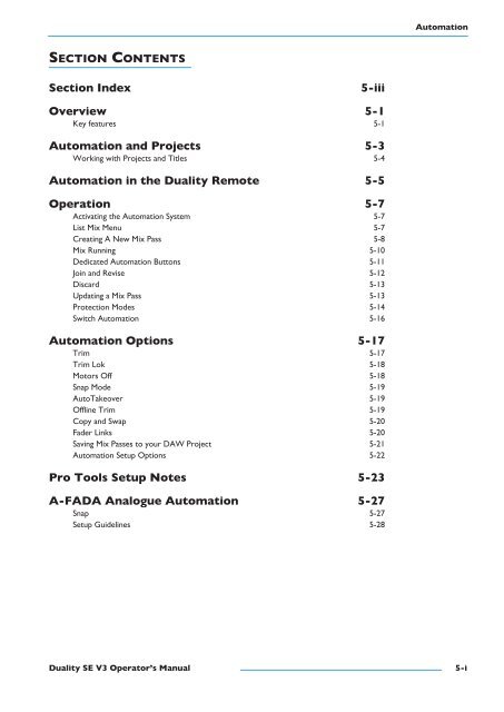 Duality SE Operator's Manual - Solid State Logic