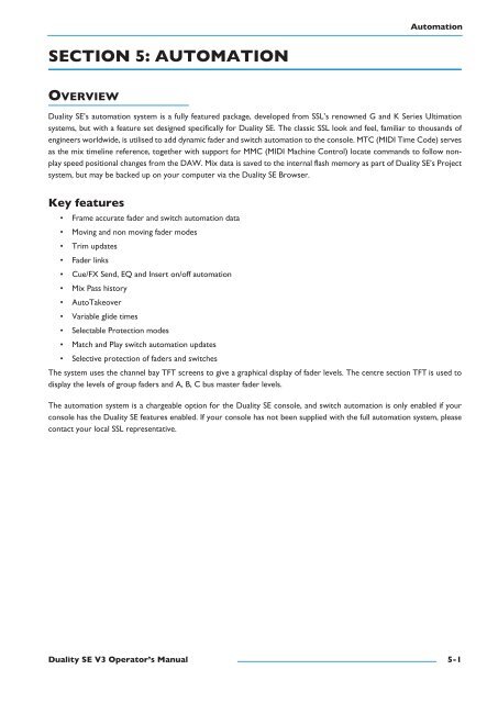 Duality SE Operator's Manual - Solid State Logic