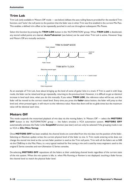 Duality SE Operator's Manual - Solid State Logic