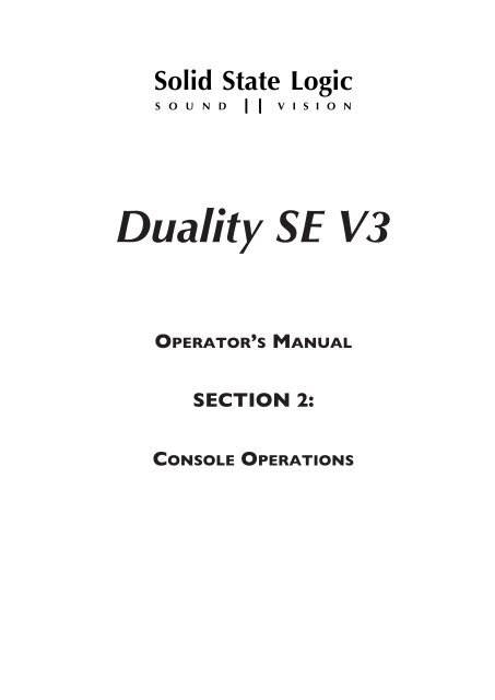 Duality SE Operator's Manual - Solid State Logic