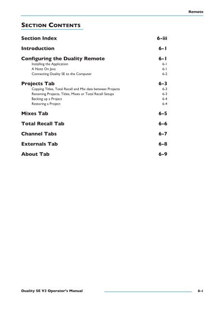 Duality SE Operator's Manual - Solid State Logic