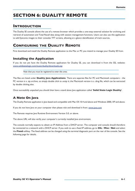 Duality SE Operator's Manual - Solid State Logic