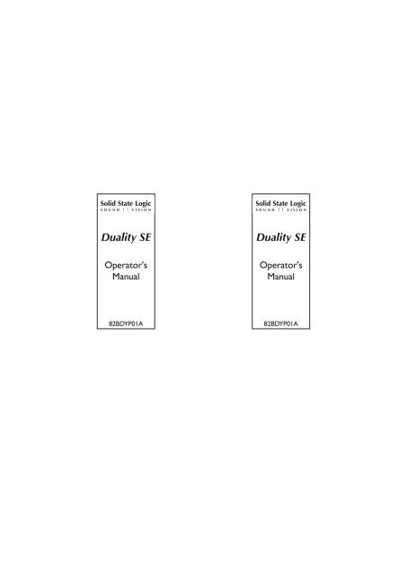 Duality SE Operator's Manual - Solid State Logic