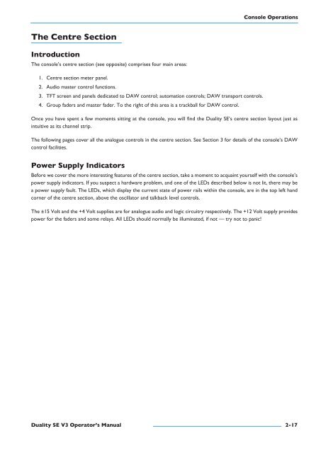 Duality SE Operator's Manual - Solid State Logic