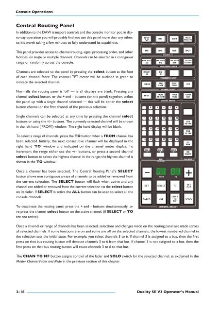 Duality SE Operator's Manual - Solid State Logic