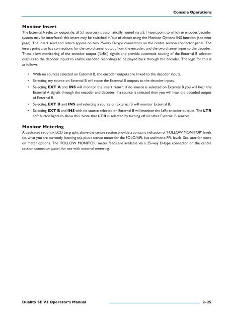 Duality SE Operator's Manual - Solid State Logic