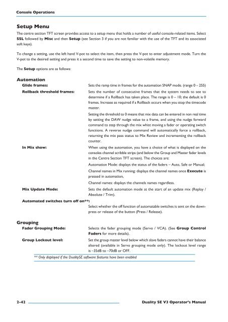 Duality SE Operator's Manual - Solid State Logic