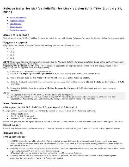 Solidifier for Linux 5.1.1-7504 Release Notes - McAfee