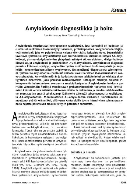 Amyloidoosin diagnostiikka ja hoito - Terveyskirjasto