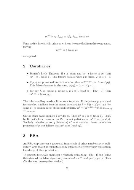 The Euler-Fermat Theorem and RSA