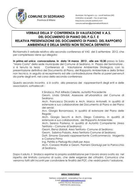 VERBALE CONFERENZA FINALE - Comune di Sedriano
