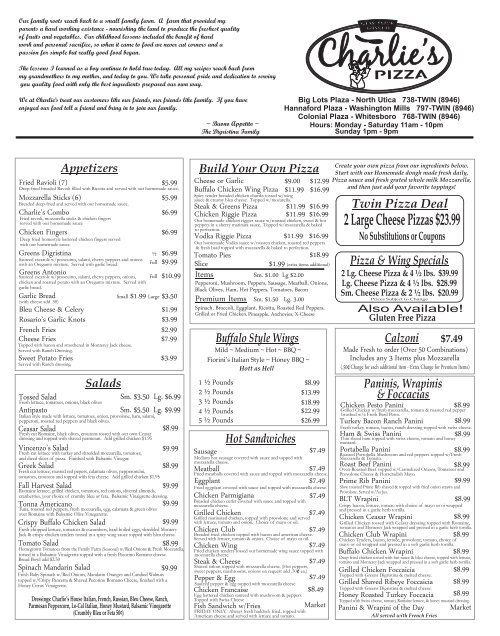 Menu - Charlie's Pizza