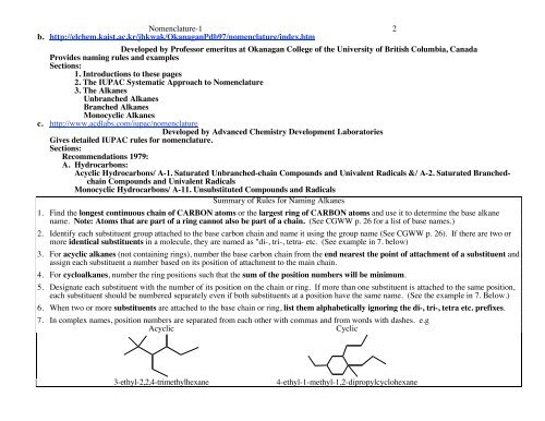 Nomenclature-1 - Moravian College Chemistry Department