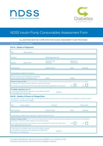 NDSS Insulin Pump Consumables Assessment Form