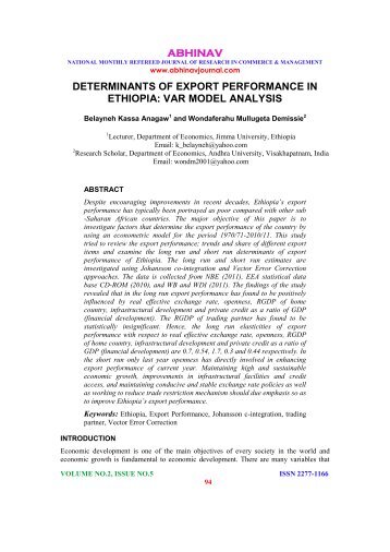 abhinav determinants of export performance in ethiopia: var model ...