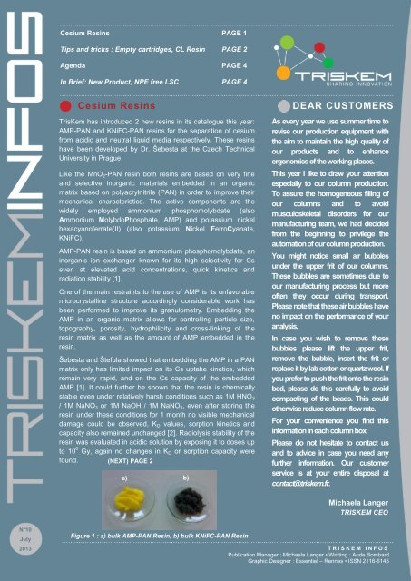 Cesium Resins DEAR CUSTOMERS - TrisKem International