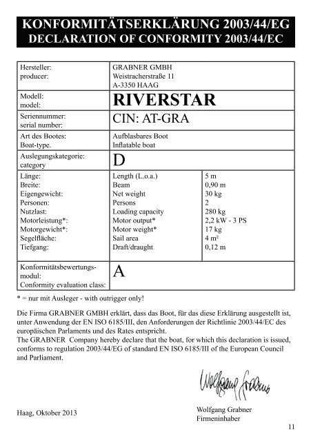 RIVERSTAR TEIl 1 - pART 1 EIGNER-HANDBUCH ... - Grabner Sports