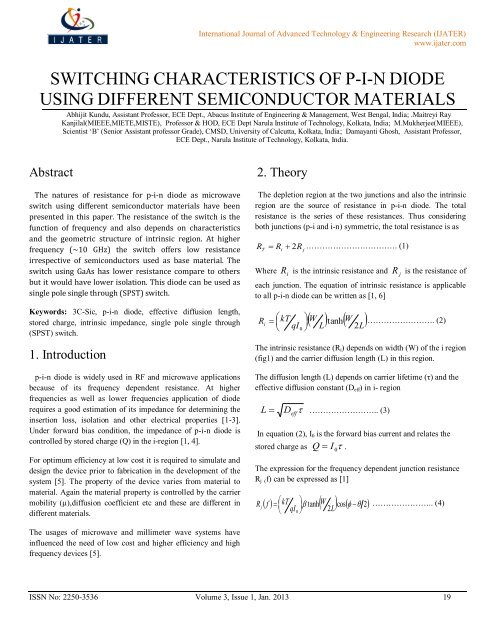 switching characteristics of pin diode using different ... - ijater