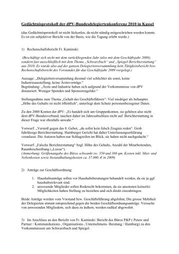 Gedächtnisprotokoll der dPV-Bundesdelegiertenkonferenz 2010 in ...