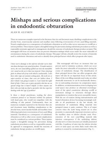 Mishaps and serious complications in endodontic obturation