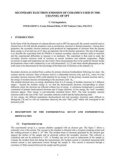 secondary electron emission of ceramics used in the channel of spt