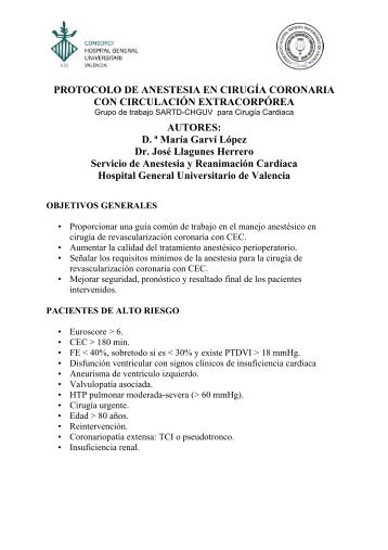 Protocolo anestesia coronaria con circulación extracorpórea