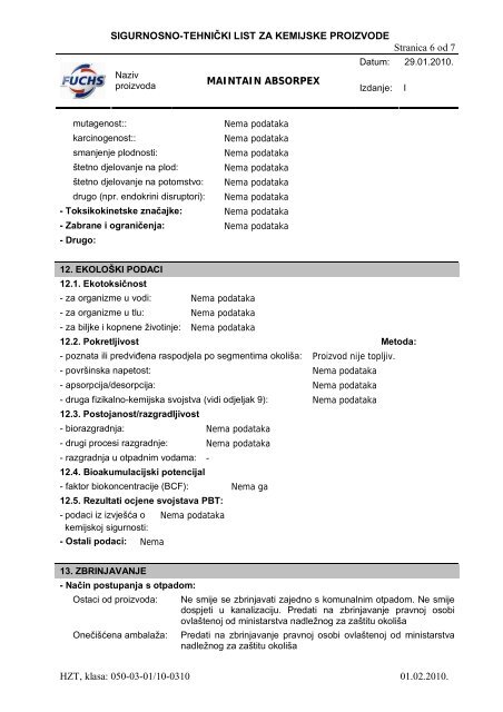 Maintain Absorpex - FUCHS Maziva