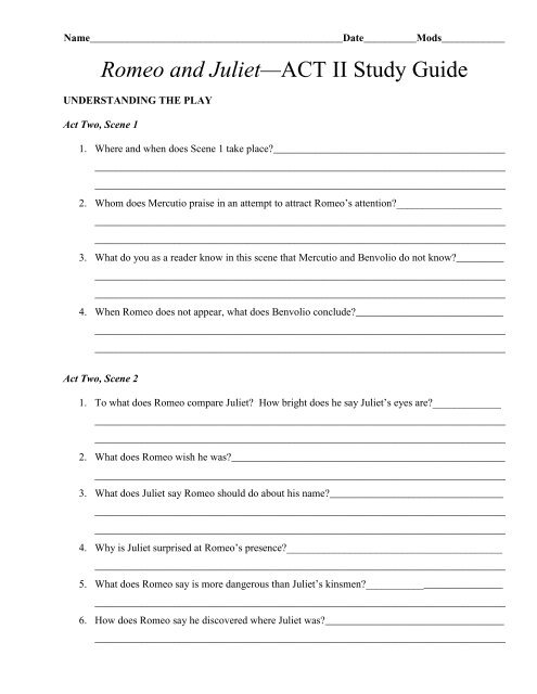 romeo and juliet act 1 reading and study guide