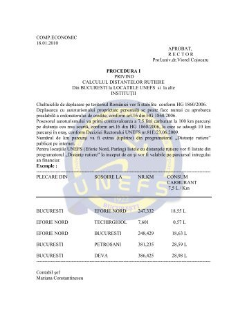 PROCEDURA PRIVIND CALCULUL ... - UNEFS Bucuresti