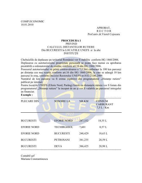 PROCEDURA PRIVIND CALCULUL ... - UNEFS Bucuresti