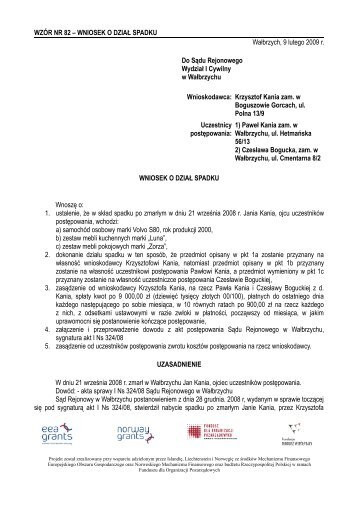WZÃR NR 82 â WNIOSEK O DZIAÅ SPADKU WaÅbrzych, 9 lutego ...