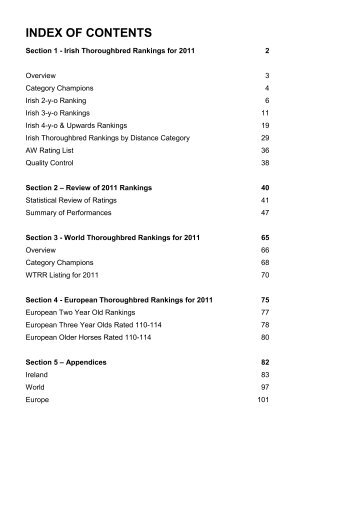 INDEX OF CONTENTS - Horse Racing Ireland.