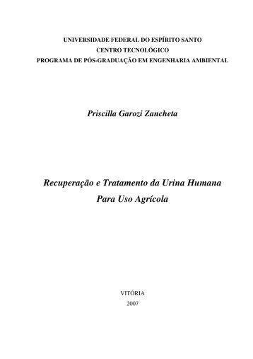 RecuperaÃ§Ã£o e Tratamento da Urina Humana Para Uso AgrÃ­cola