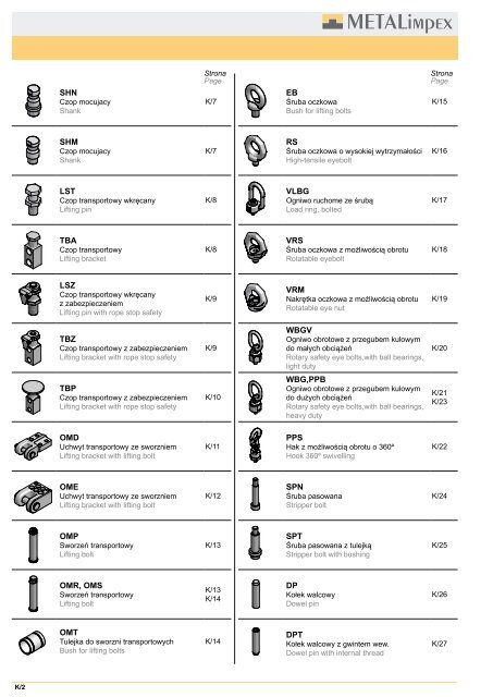 Elementy mocujÄce i transportowe - METALimpex