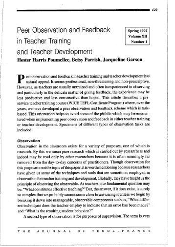 Peer Observation and Feedback and Teacher ... - TESOL France