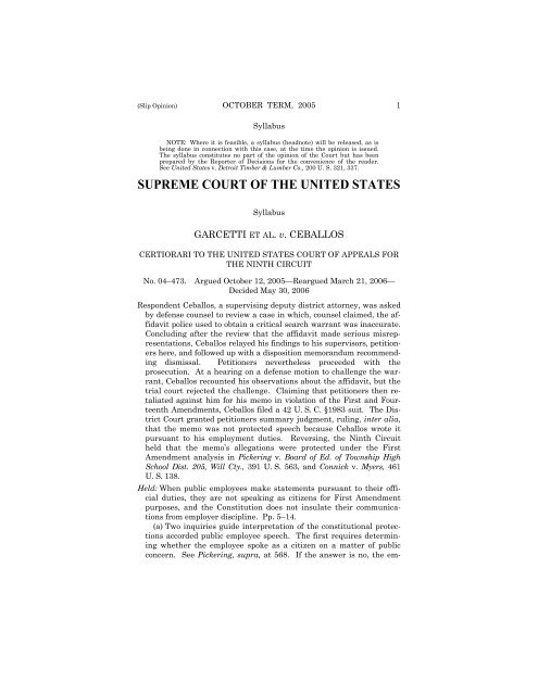 04-473 - Garcetti v. Ceballos - Supreme Court of the United States