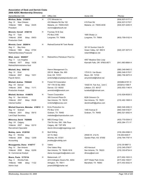 2008 ADDC Membership Directory Association of Desk and Derrick ...