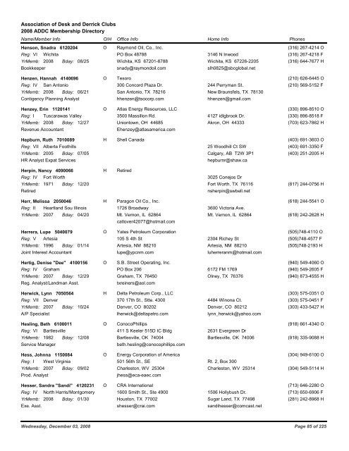 2008 ADDC Membership Directory Association of Desk and Derrick ...
