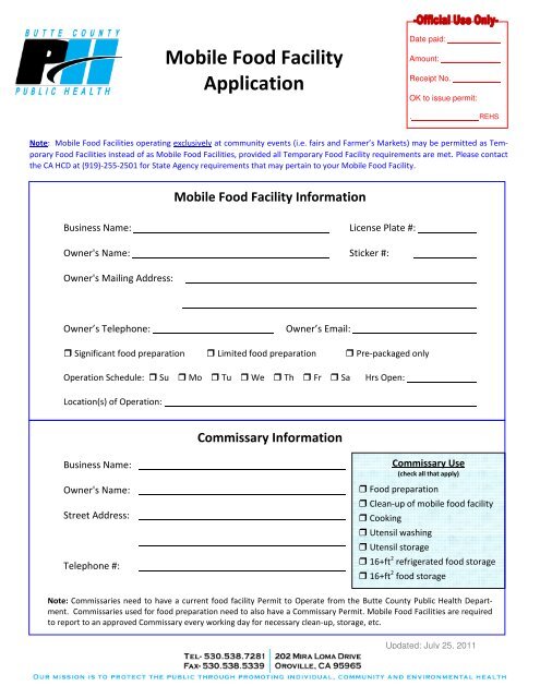 Mobile Food Facility Application - Butte County