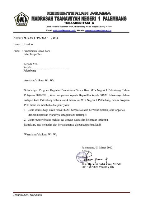 Penerimaan Siswa Baru MTsN 1 Palembang - Kemenag Sumsel