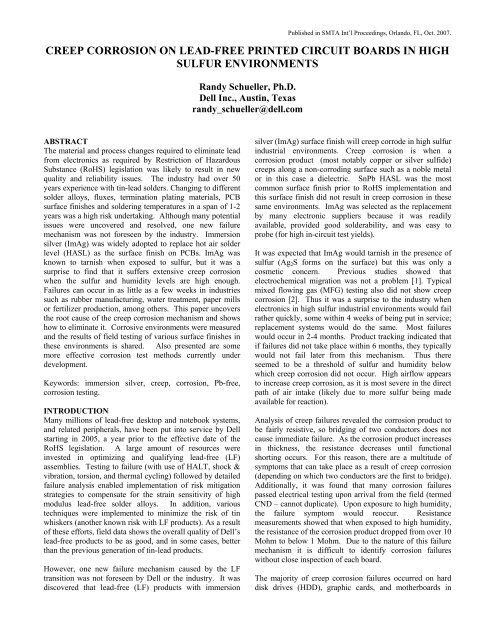 creep corrosion on lead-free printed circuit boards in ... - DfR Solutions