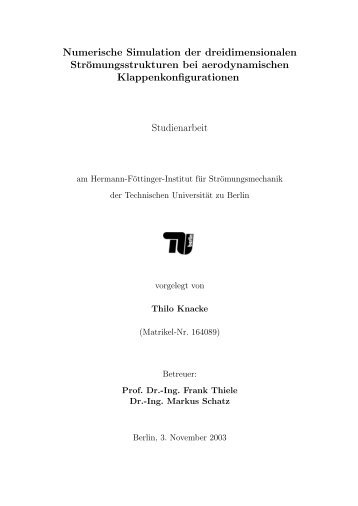 Numerische Simulation der dreidimensionalen ... - CFD - TU Berlin