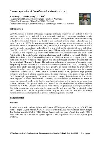 Nanoencapsulation of Centella asiatica bioactive extract ...
