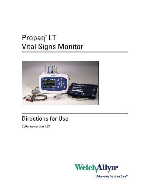 Directions for Use - Propaq LT Vital Signs Monitor - Welch Allyn