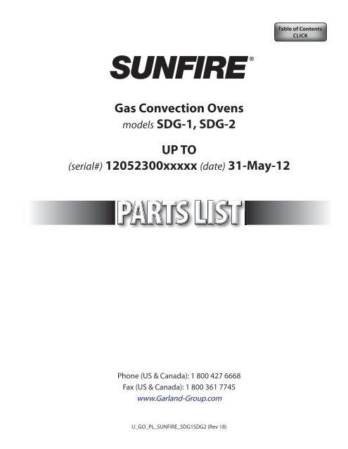 Gas Convection Ovens models SDG-1, SDG-2 UP TO - Garland ...