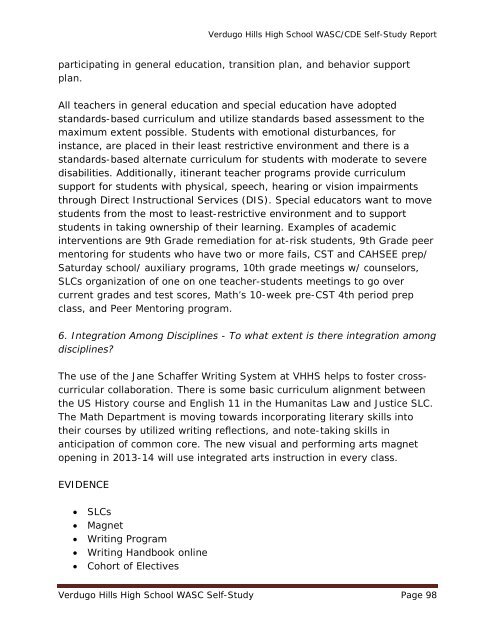 Verdugo Hills High School WASC Self-Study Page 1