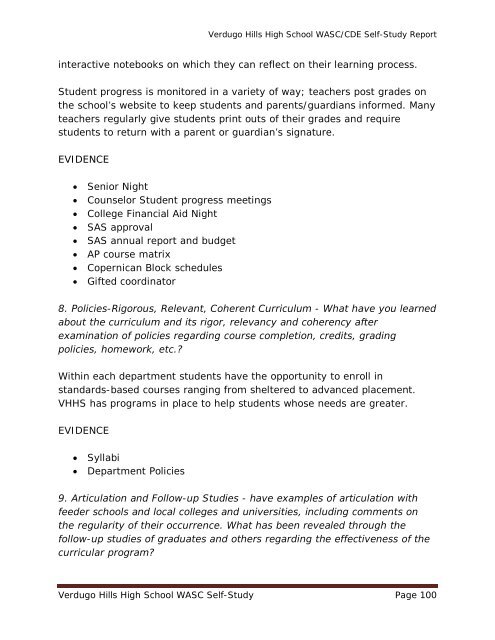 Verdugo Hills High School WASC Self-Study Page 1