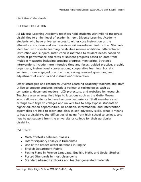 Verdugo Hills High School WASC Self-Study Page 1