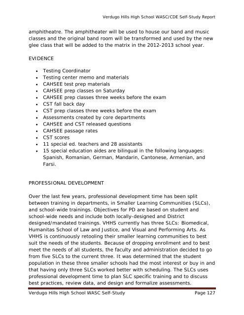 Verdugo Hills High School WASC Self-Study Page 1