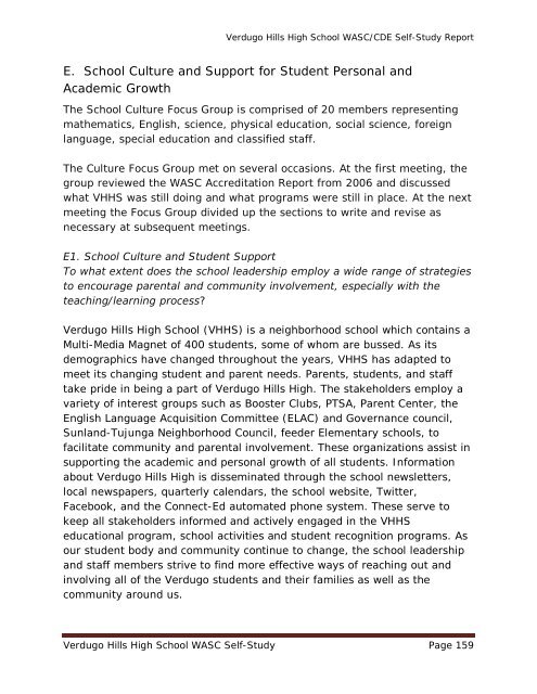 Verdugo Hills High School WASC Self-Study Page 1